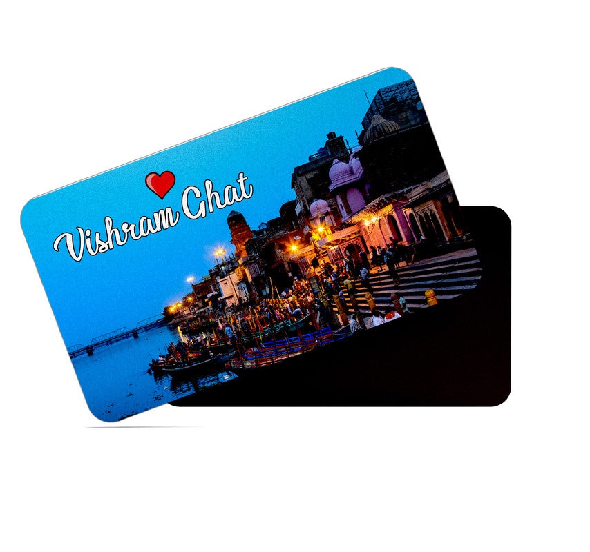 dhcrafts Rectangular Rubber Fridge Magnet / Magnetic Card Multicolor Uttar Pradesh Vishram Ghat Design Pack of 1 (8.6cm x 5.4cm)